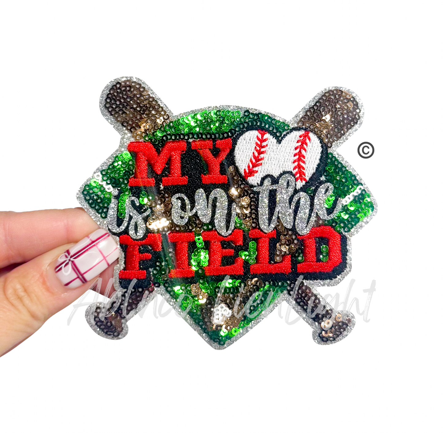 My Baseball Heart is on the Field Sequin Patch - Small