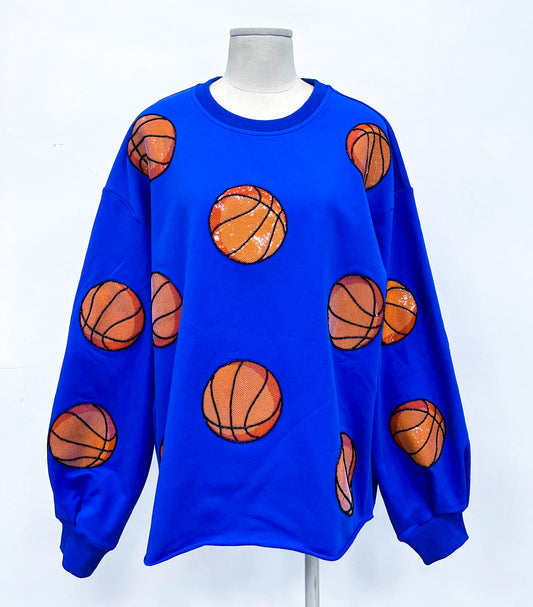 Basketball Beading Sparkles Sequins Royal Blue Sweatshirt