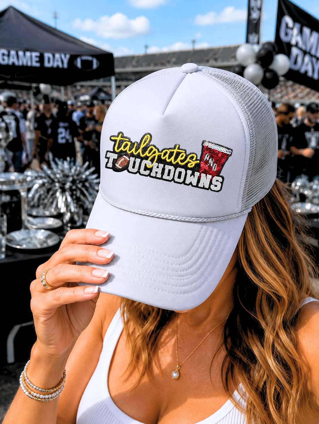 Tailgates And Touchdowns Sequin Patch Otto Trucker Hat