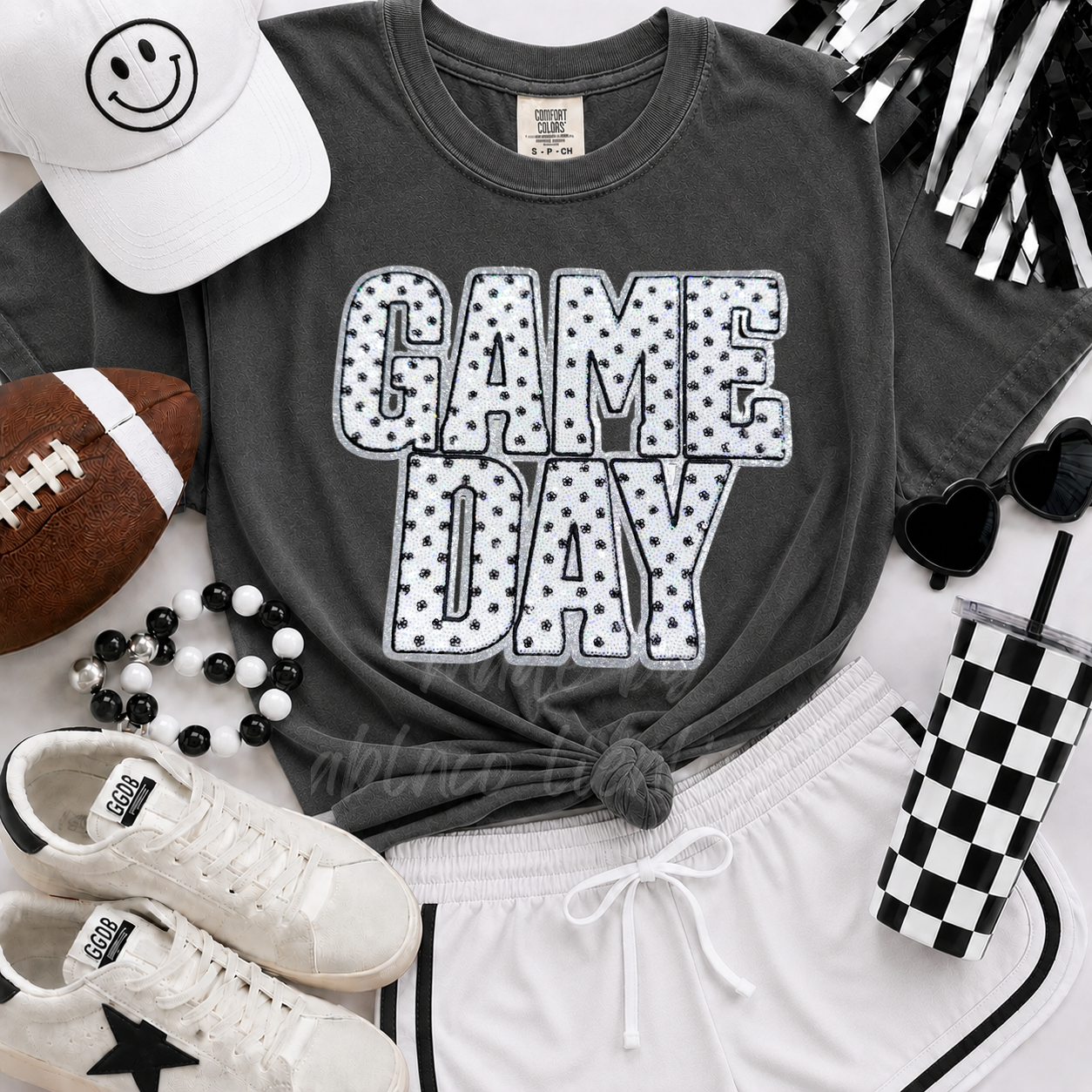 Black Polka Dots Game Day Sequin Tshirt & Sweatshirt