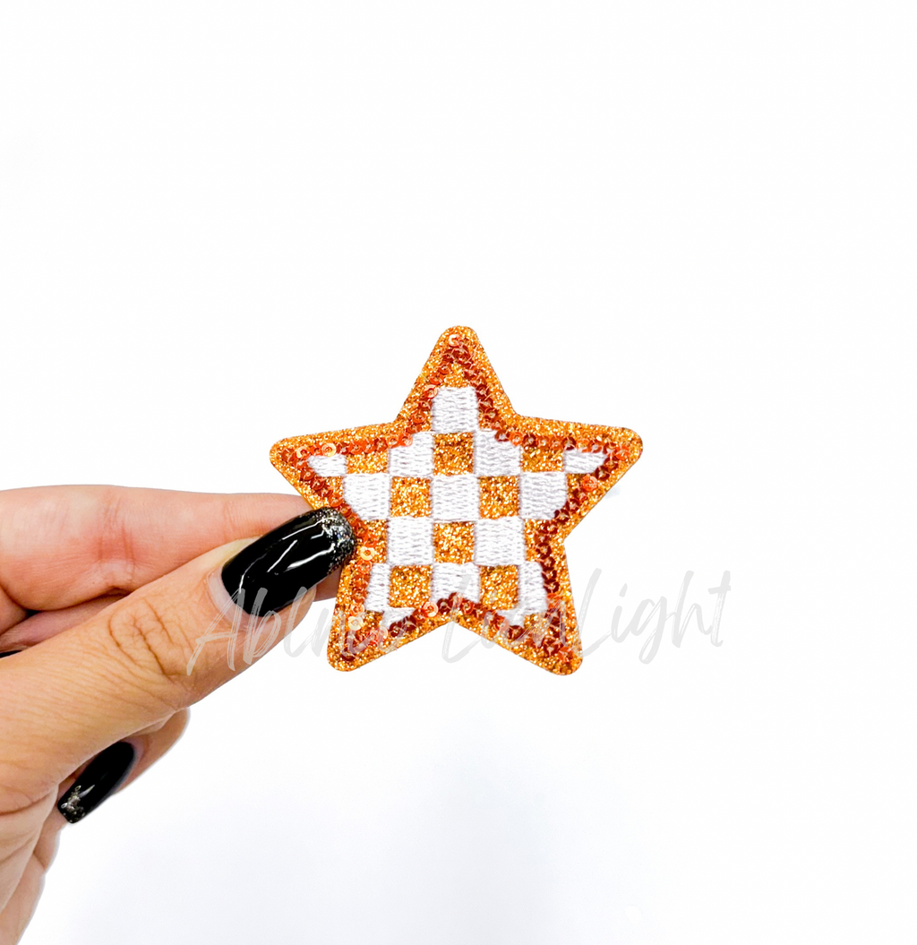 Orange  Checkered Star Embroidery Sequin Patch