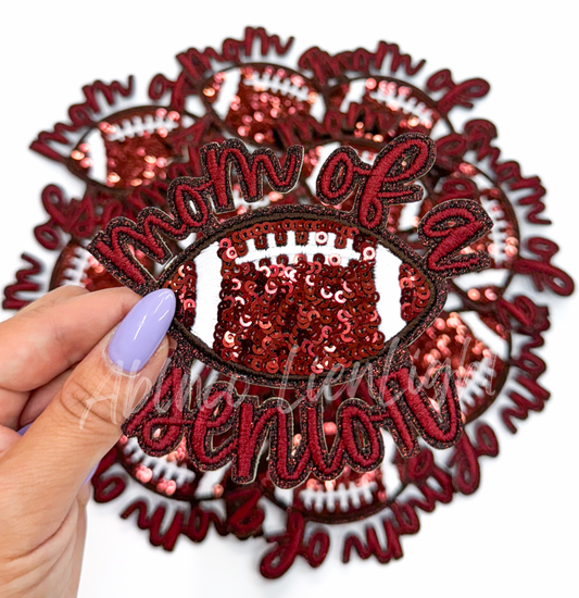 Maroon Mom of Senior STICKER Adhesive Sequin Embroidery Hat Patch