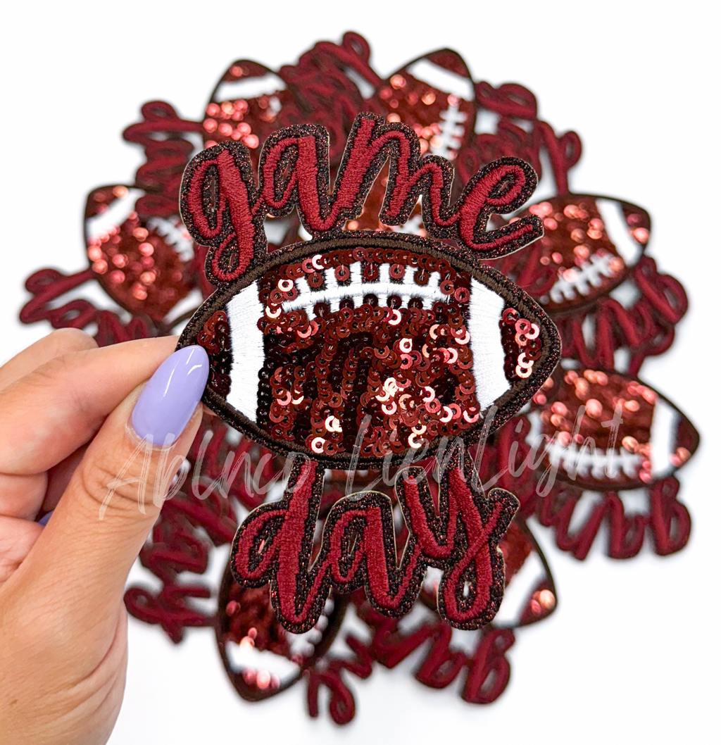 Maroon Game Day Football STICKER Adhesive Sequin Embroidery Patch