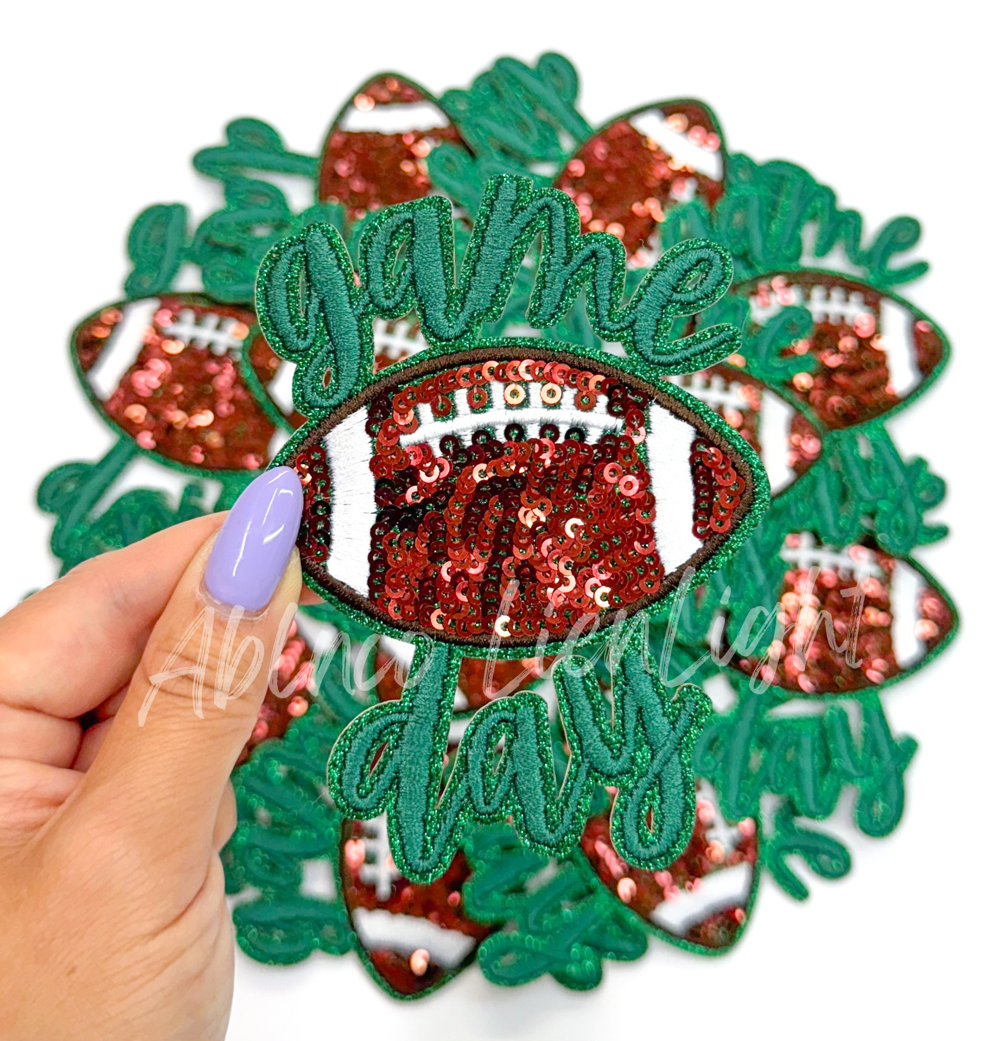 Green Game Day Football STICKER Adhesive Sequin Embroidery Patch