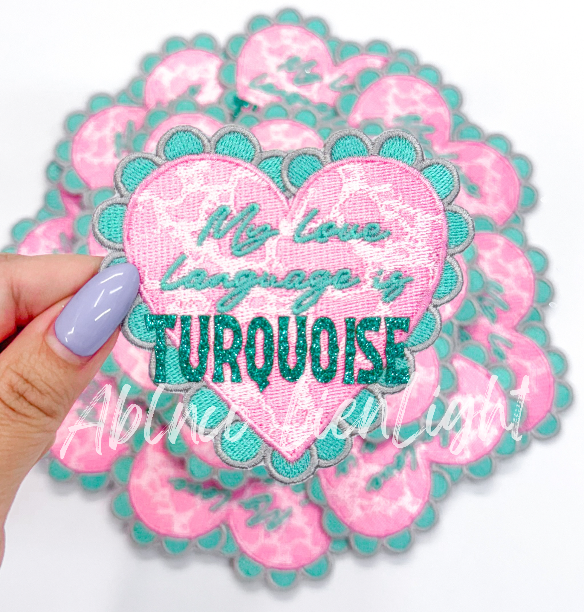 My Love Language is Turquoise Embroidery Valentines Day Patch