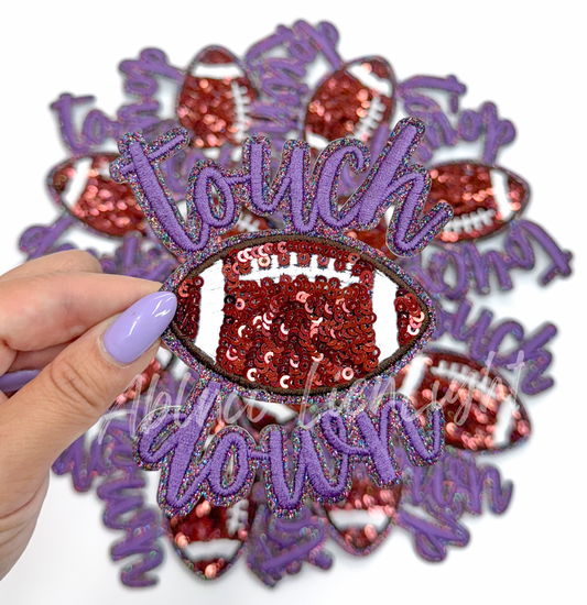 Purple Touchdown Glitter ADHESIVE STICKER Patch