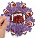 Purple Game Day Football STICKER Adhesive Sequin Embroidery Patch