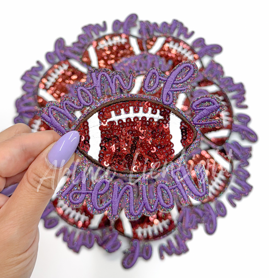 Purple Mom of Senior STICKER Adhesive Sequin Embroidery Hat Patch