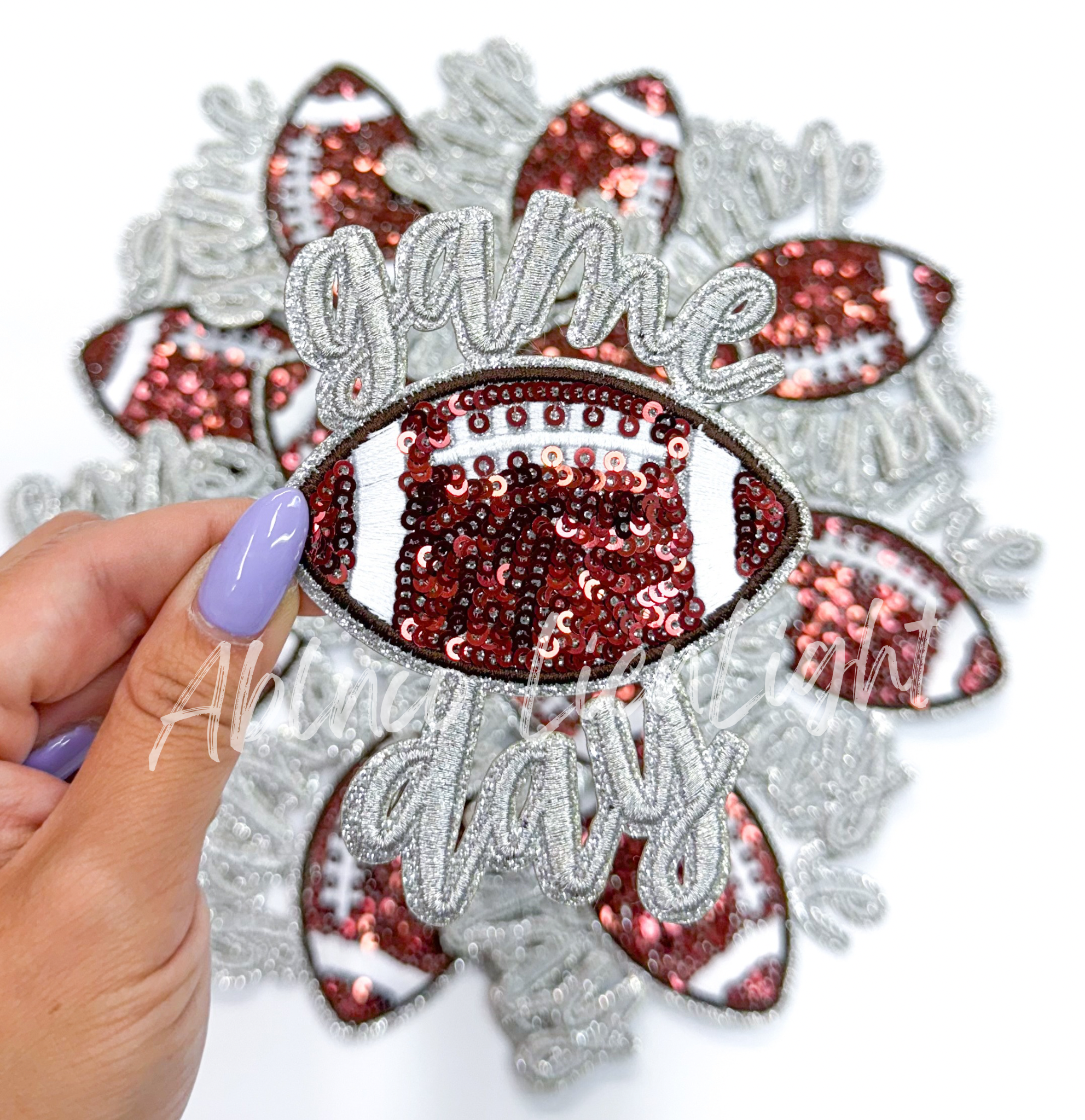 Silver Game Day Football STICKER Adhesive Sequin Embroidery Patch