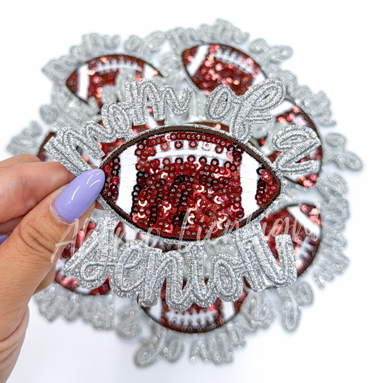 Silver Mom of Senior STICKER Adhesive Sequin Embroidery Hat Patch