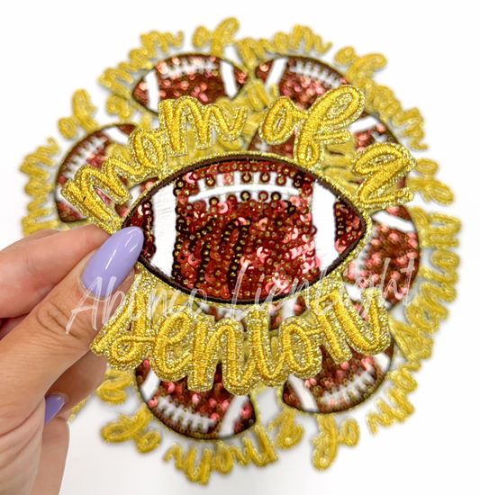 Gold Mom of Senior STICKER Adhesive Sequin Embroidery Hat Patch