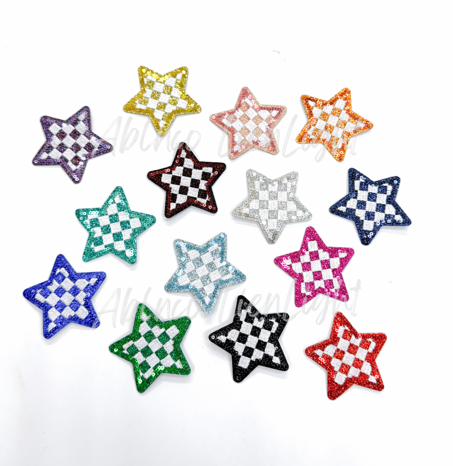 Maroon  Checkered Star Embroidery Sequin Patch