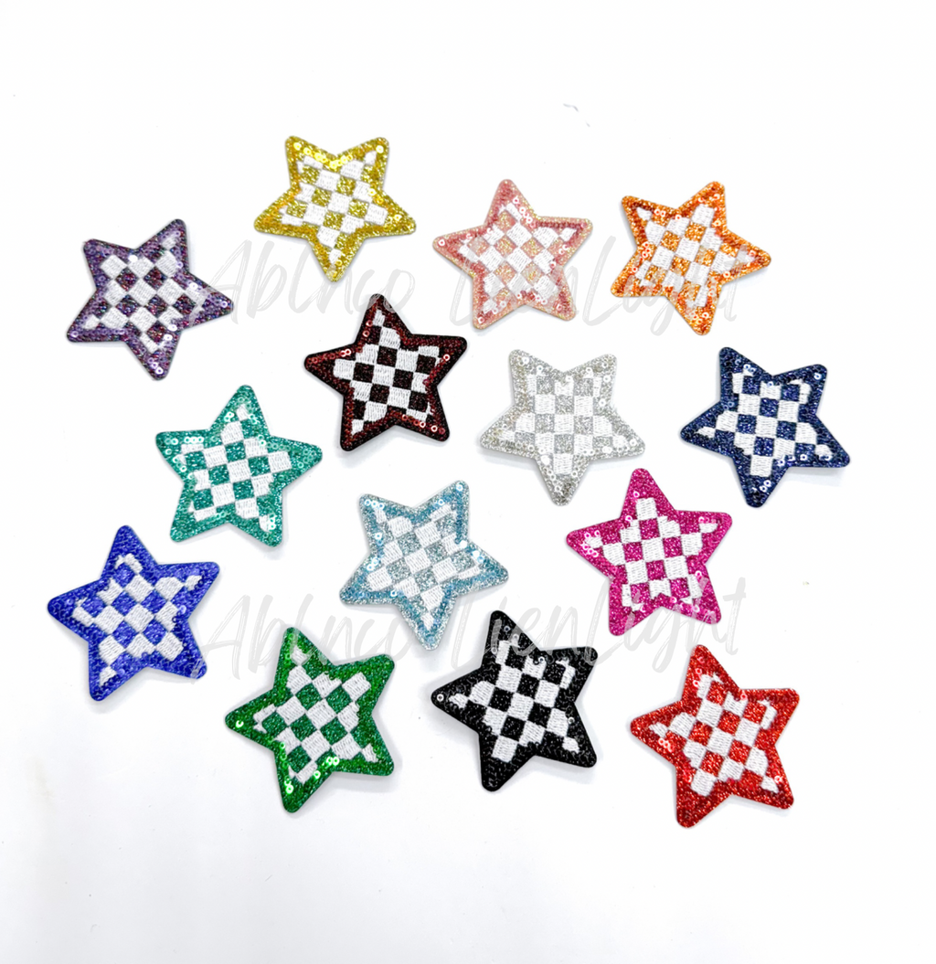 Red Checkered Star Embroidery Sequin Patch