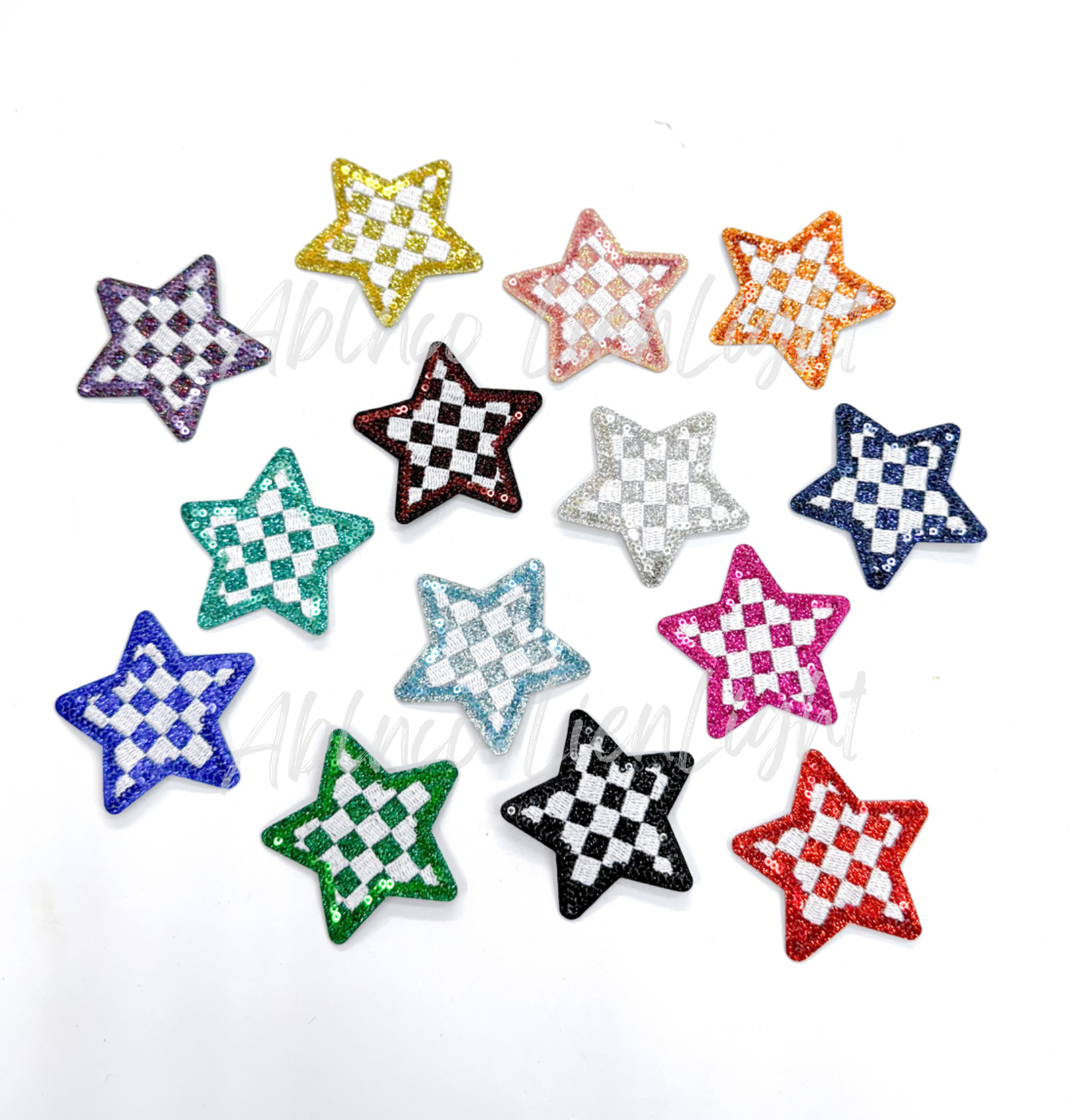 Red Checkered Star Embroidery Sequin Patch
