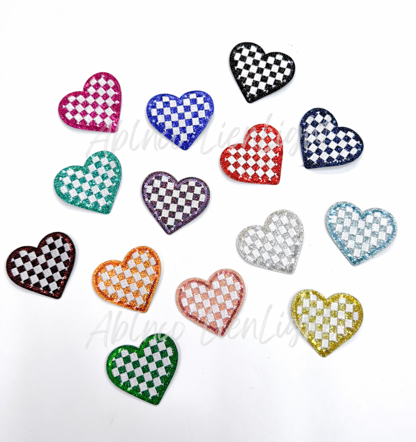 Orange Checkered Heart Sequins Glitter Patch