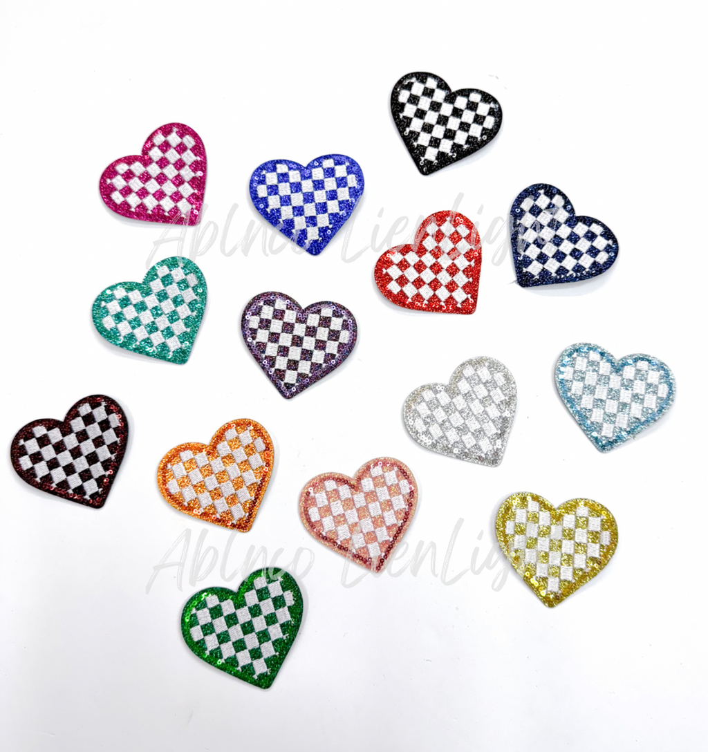 Purple Checkered Heart Sequins Glitter Patch