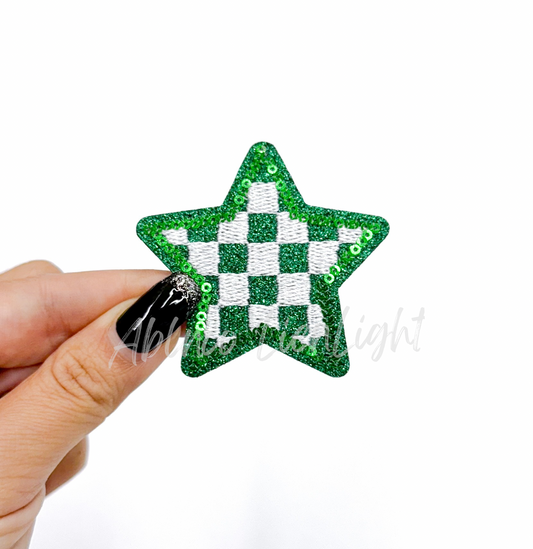 Green Checkered Star Embroidery Sequin Patch