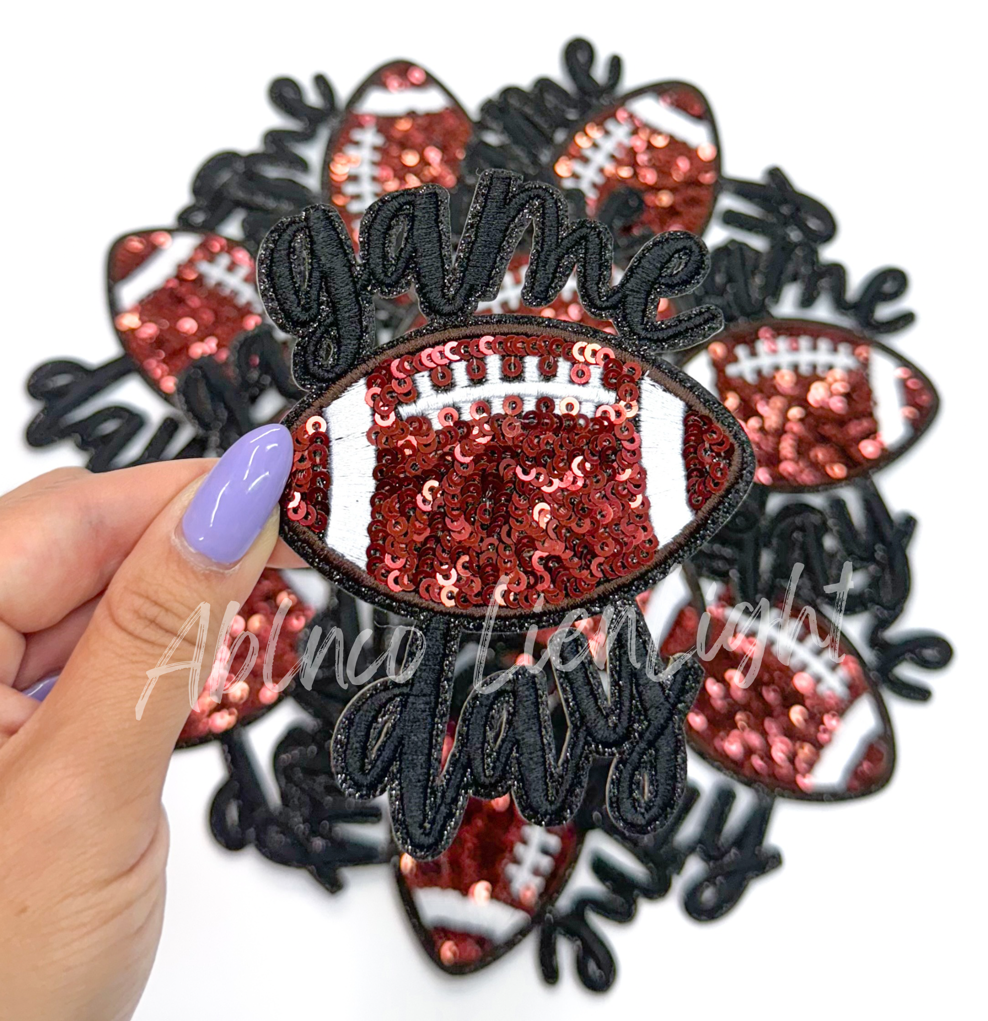 Black Game Day Football STICKER Adhesive Sequin Embroidery Patch