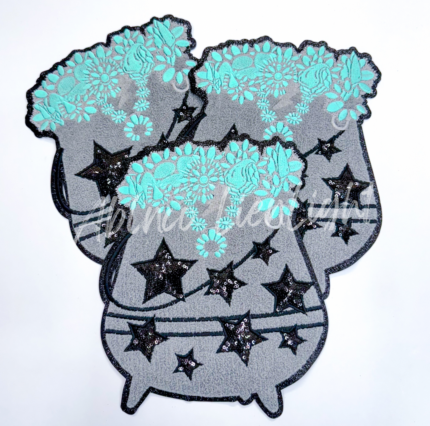 Turquoise Cauldron Halloween Sequins & Chenille Embroidery Patch