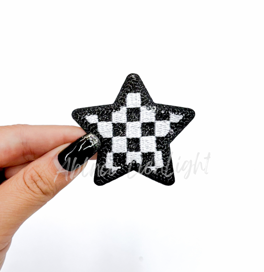 Black Checkered Star Embroidery Sequin Patch