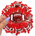 Red Football Mom of Senior STICKER Adhesive Embroidery Sequin Patch