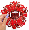 Red Game Day Football STICKER Adhesive Sequin Embroidery Patch