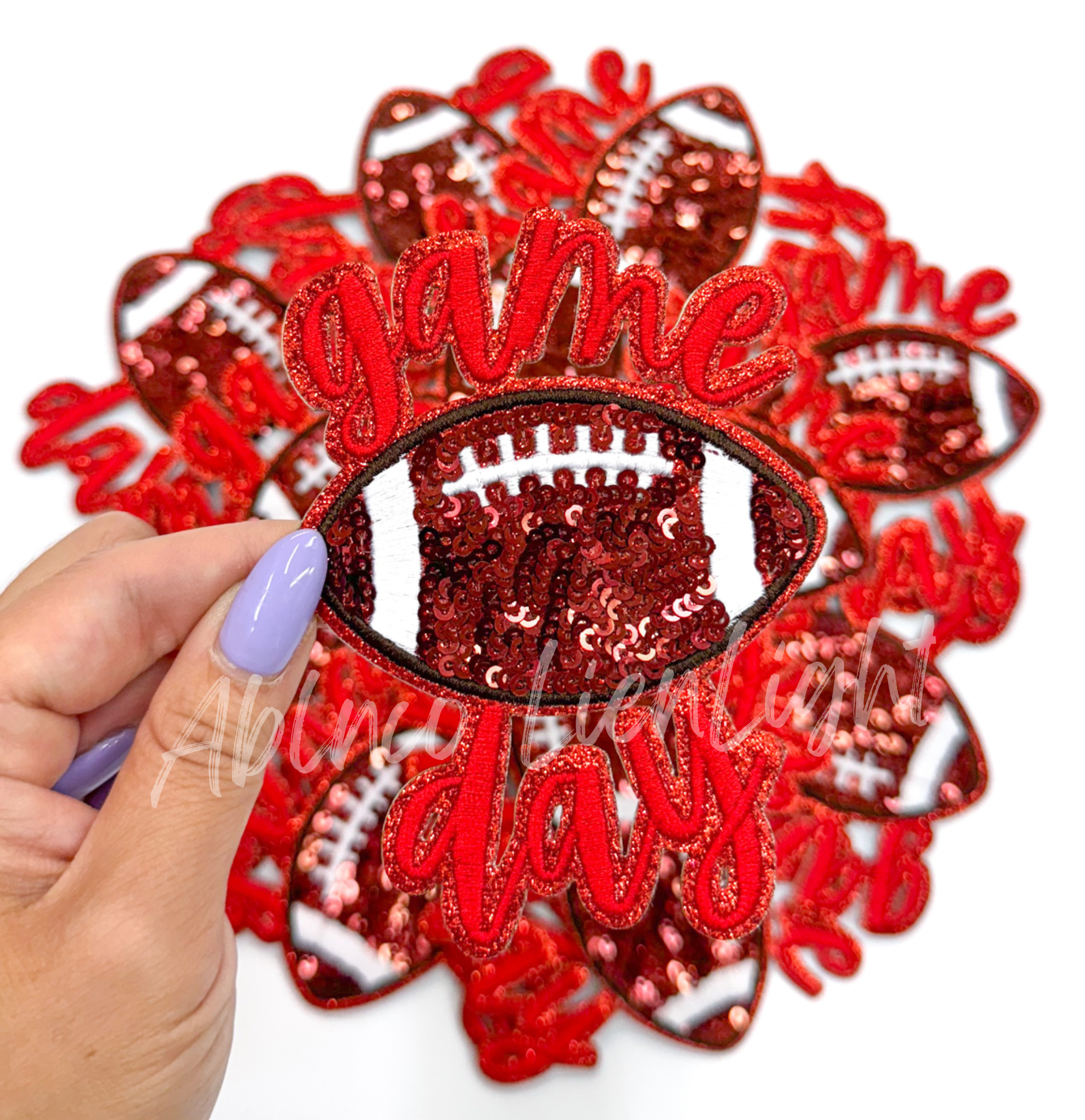Red Game Day Football STICKER Adhesive Sequin Embroidery Patch