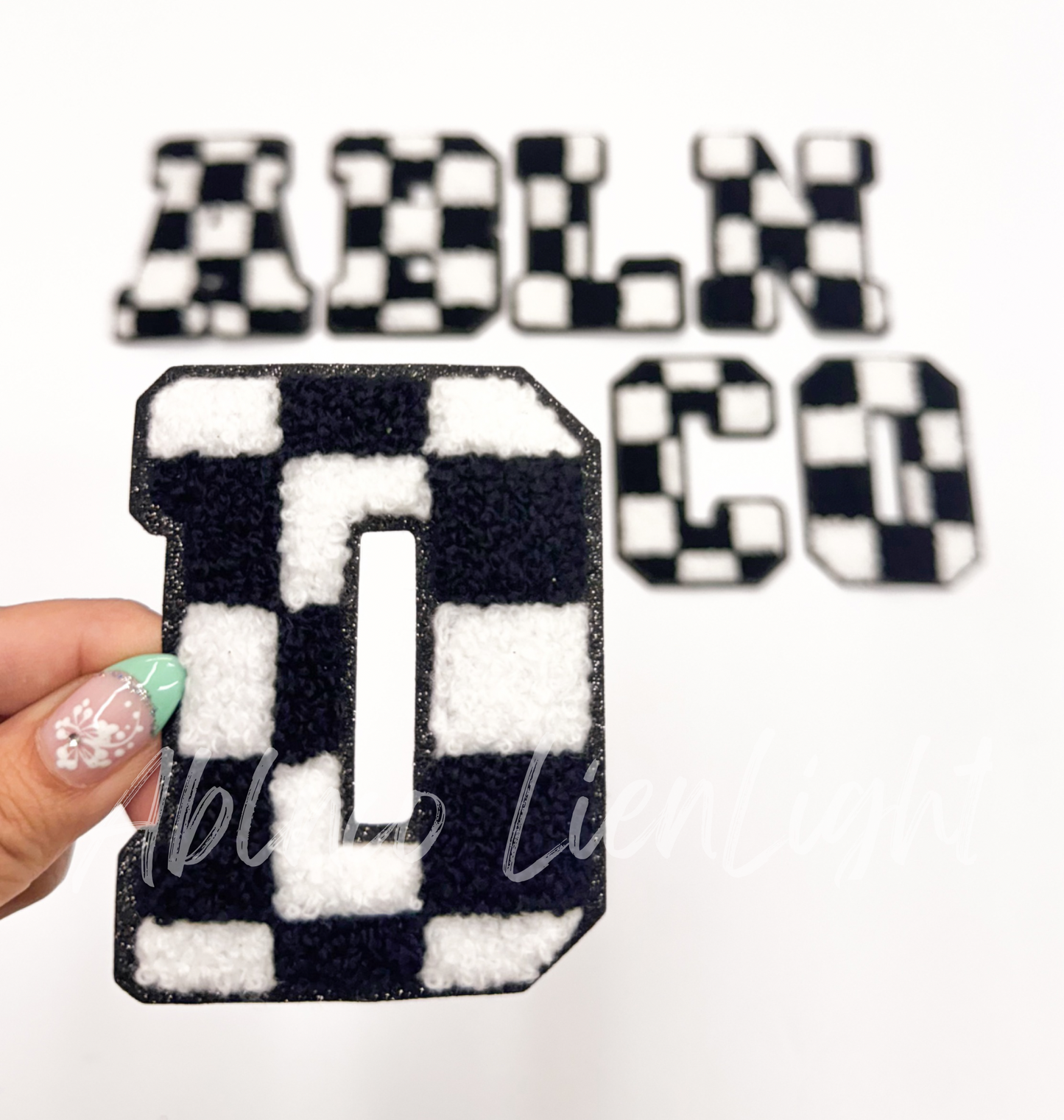 Black Checkered Letters Chenille Embroidery Patch