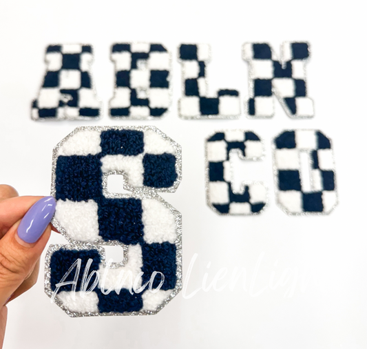 Navy Checkered Letters Chenille Embroidery Patch