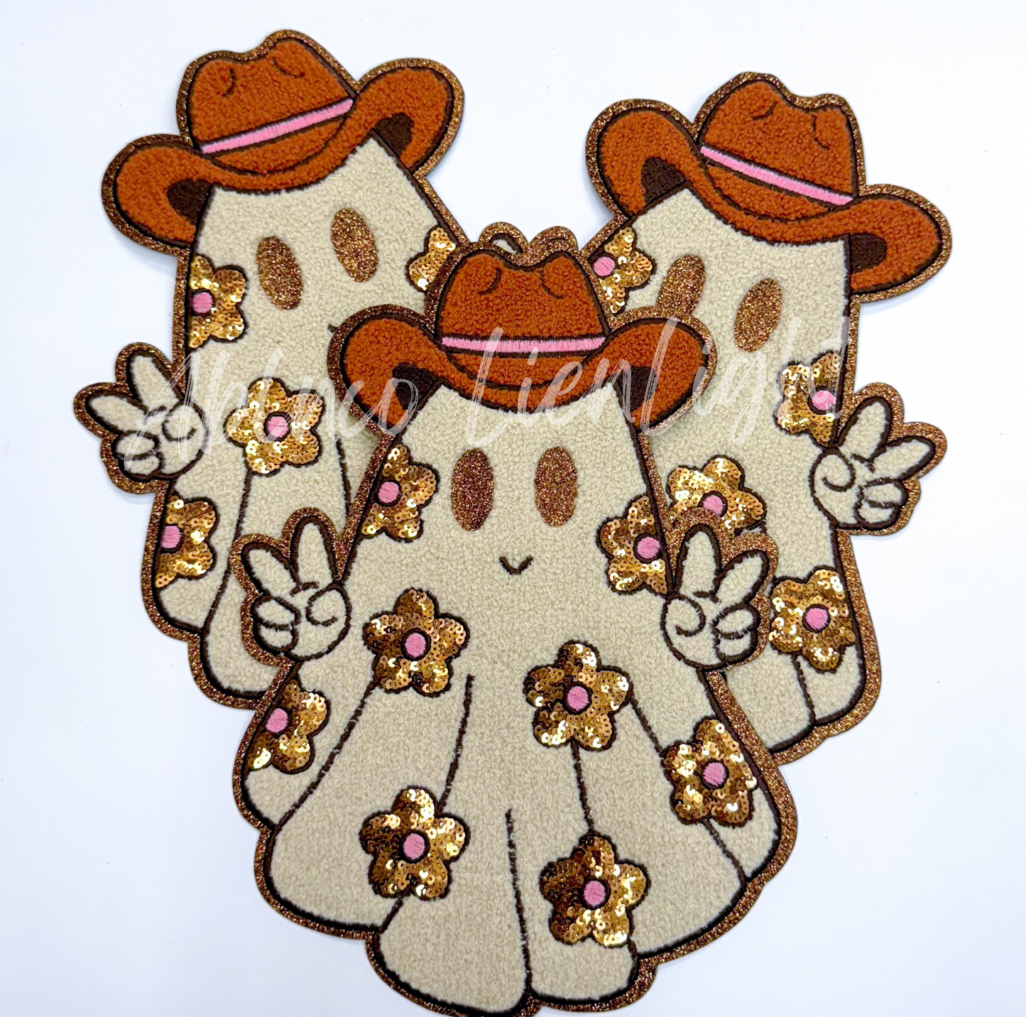 Floral Ghost Halloween Sequins & Chenille Embroidery Patch