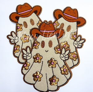 Boo Pink Cow Print Ghost Halloween Embroidery Patch