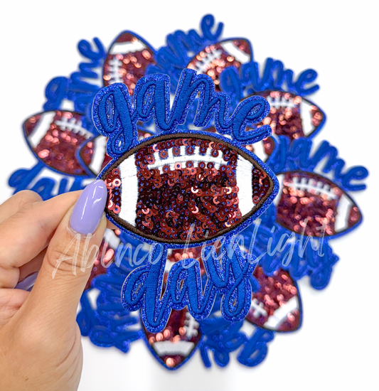 Royal Game Day Football STICKER Adhesive Sequin Embroidery Patch