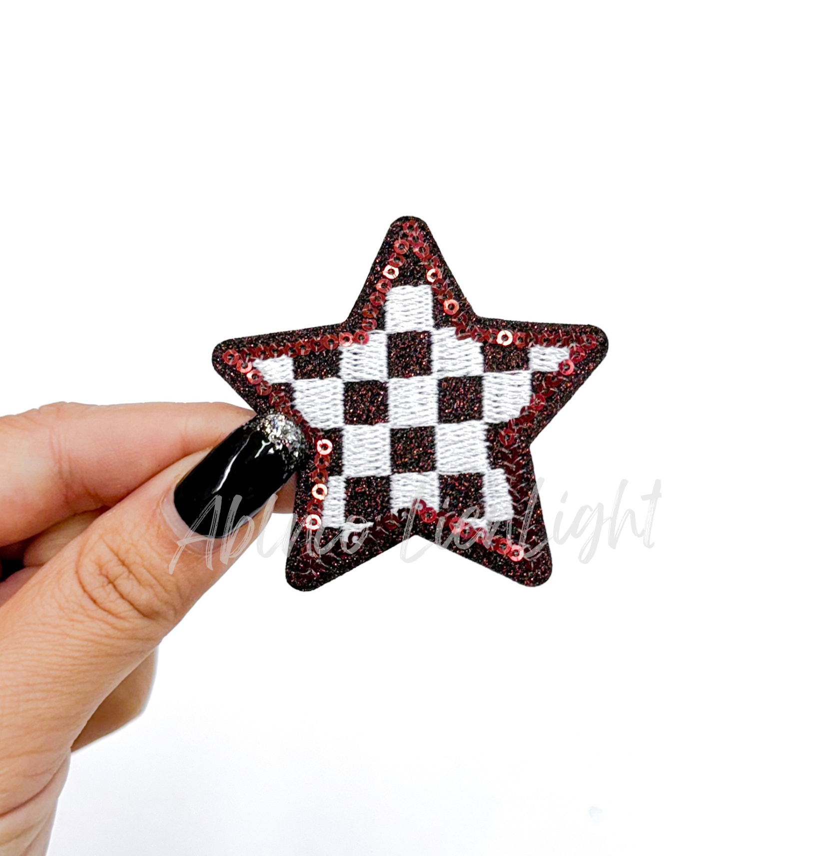 Maroon Checkered Star Embroidery Sequin Patch