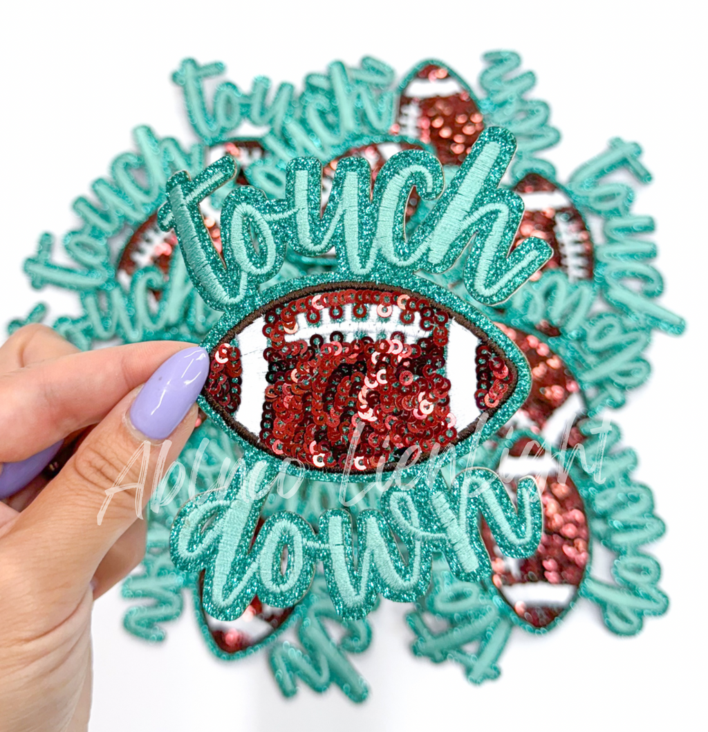 Teal Touchdown Glitter ADHESIVE STICKER Patch