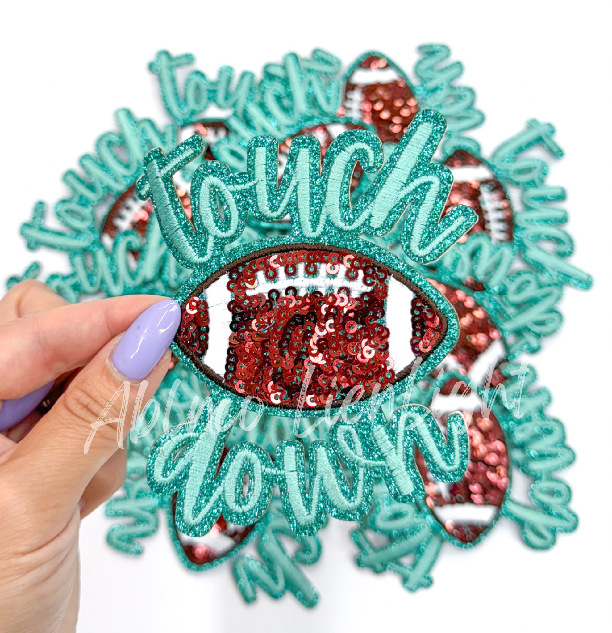 Teal Touchdown Glitter ADHESIVE STICKER Patch