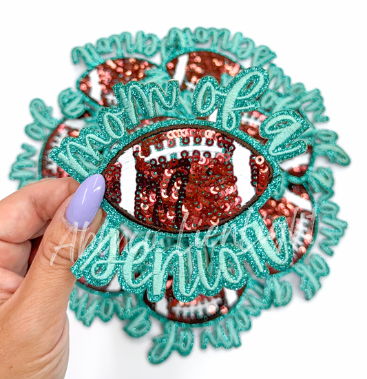 Turquoise Mom of Senior STICKER Adhesive Sequin Embroidery Hat Patch