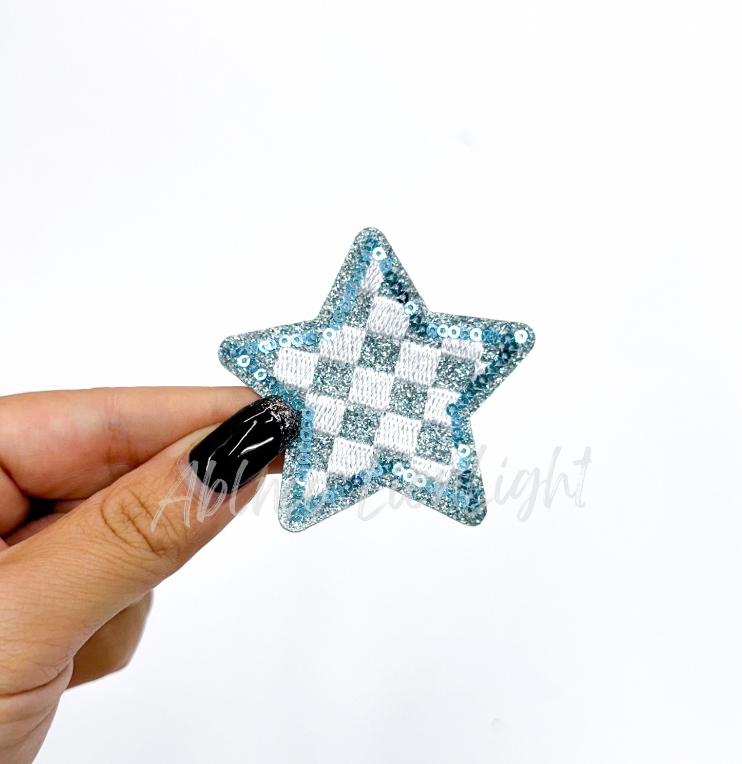 Light Blue  Checkered Star Embroidery Sequin Patch