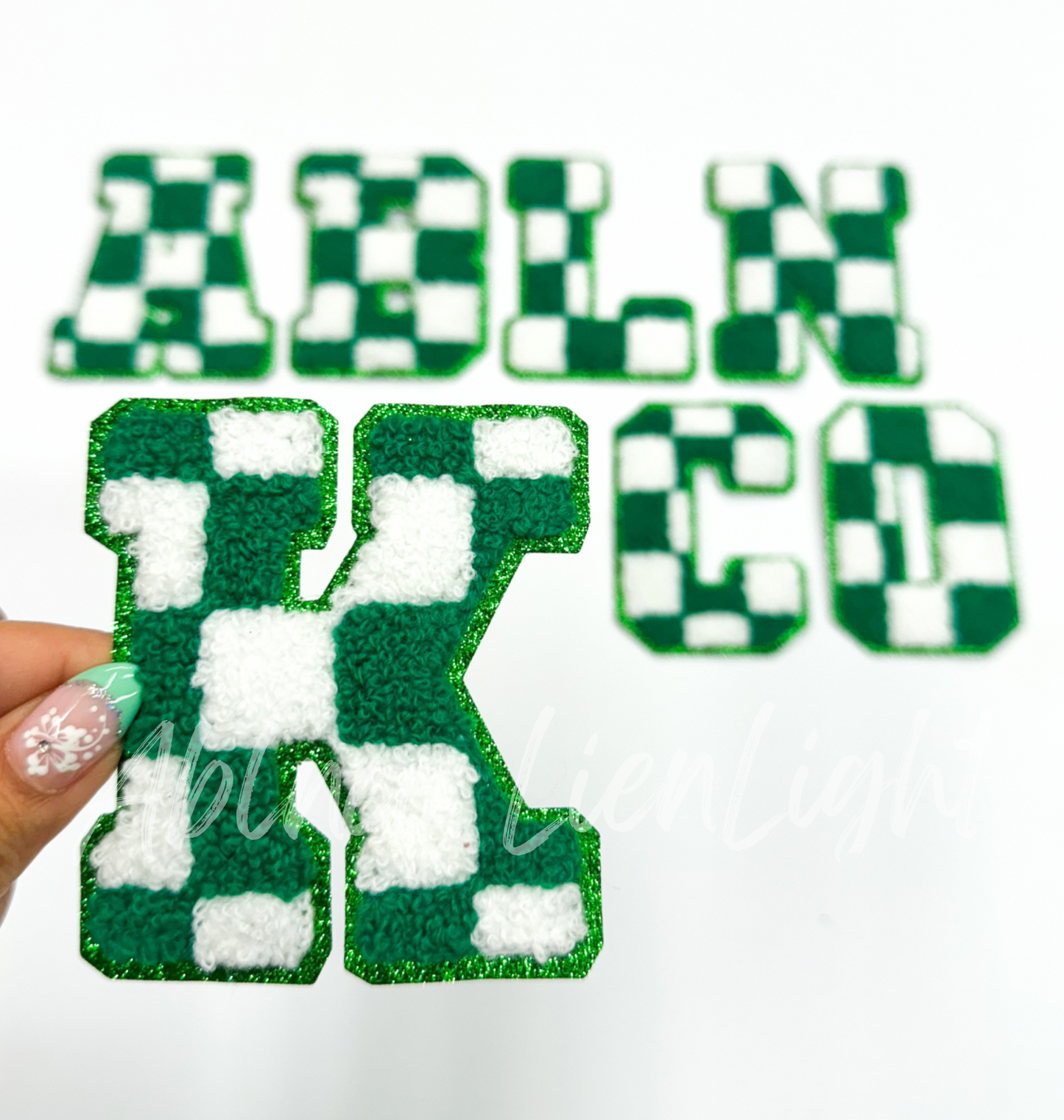 Green Checkered Letters Chenille Embroidery Patch