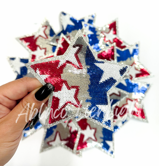 Red White Blue Stars Sequin Embroidery Patch