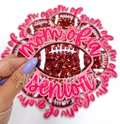 Hot Pink Football Mom of Senior STICKER Adhesive Embroidery Sequin Patch
