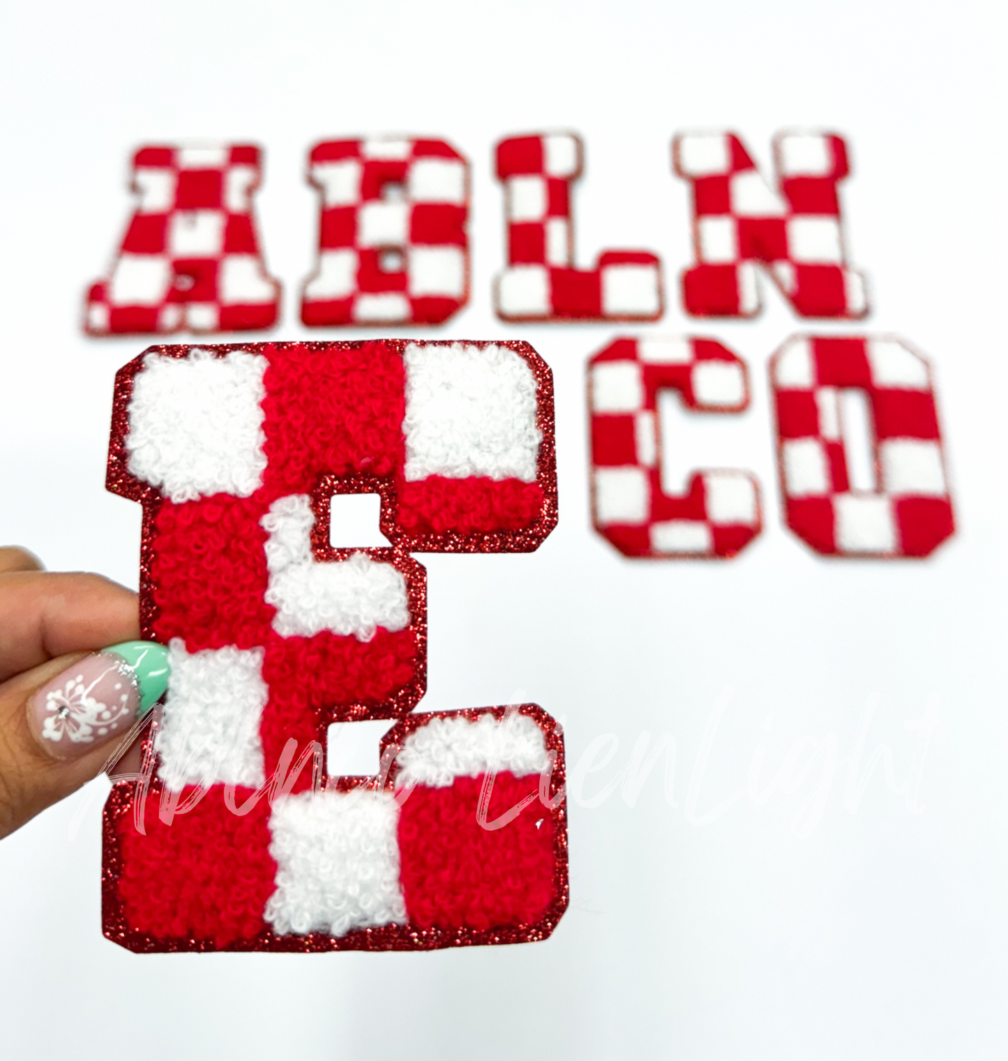 Red Checkered Letters Chenille Embroidery Patch