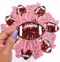 Pink Game Day Football STICKER Adhesive Sequin Embroidery Patch