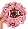 Pink Football Mom of Senior STICKER Adhesive Embroidery Sequin Patch