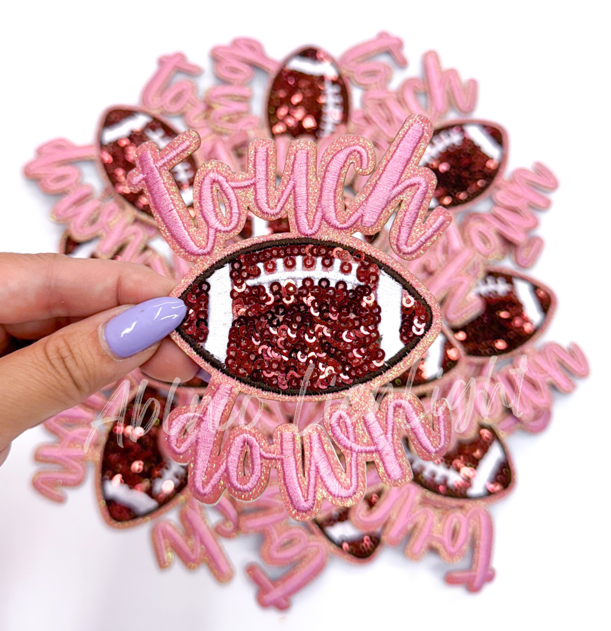 Pink Touchdown Glitter ADHESIVE STICKER Patch