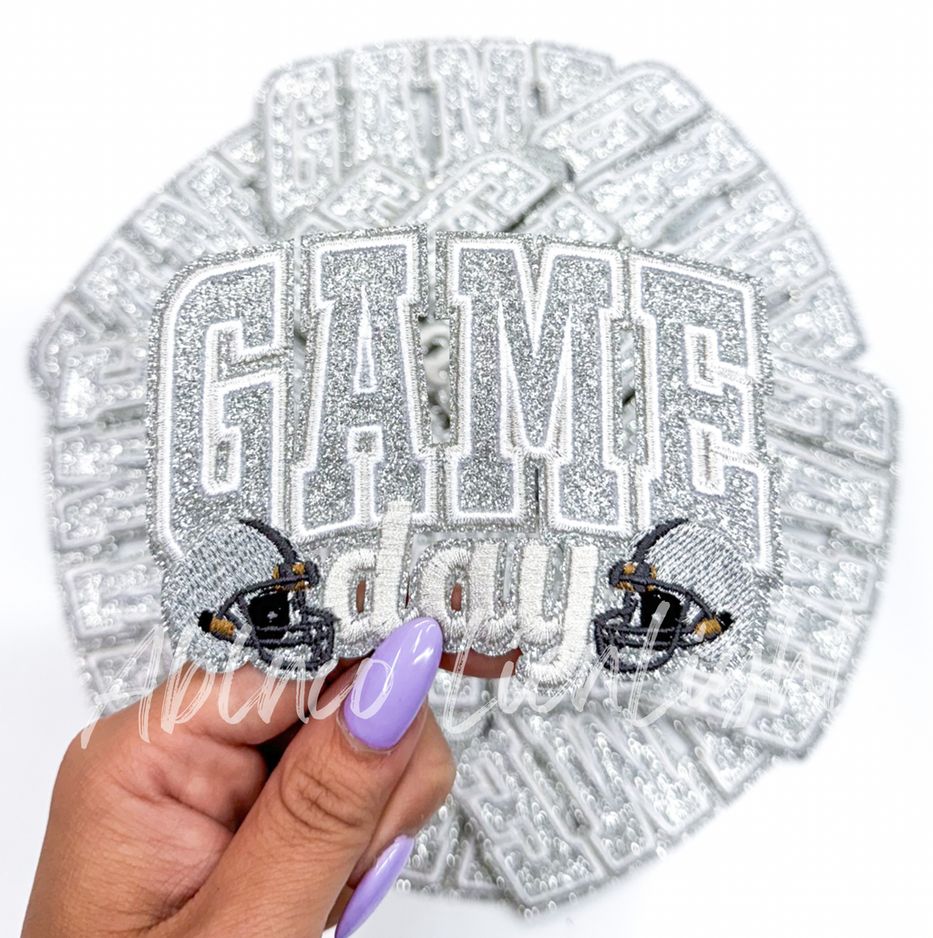 Silver Game Day Helmet Embroidery Patch