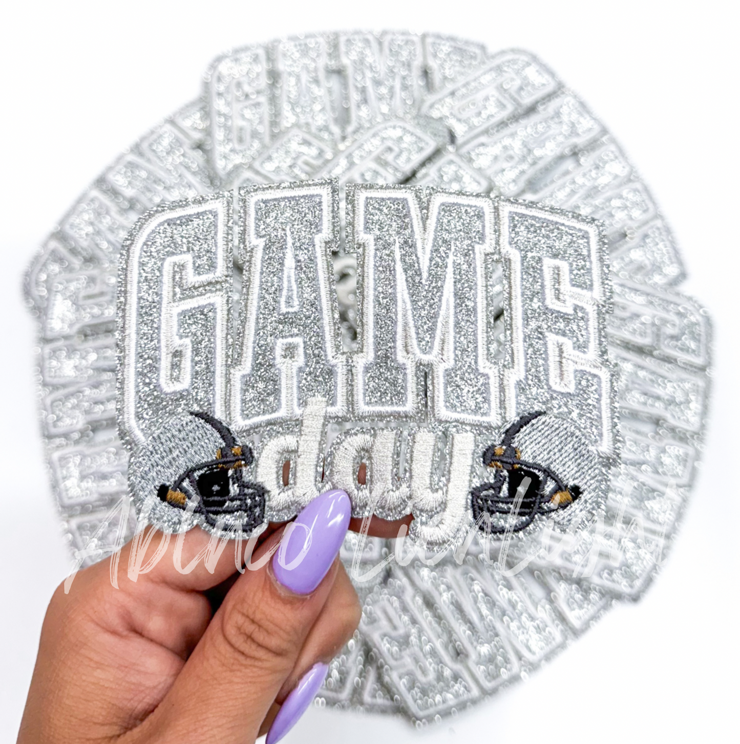 Silver Game Day Helmet Embroidery Patch