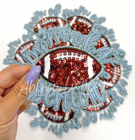 Light Blue Mom of Senior STICKER Adhesive Sequin Embroidery Hat Patch