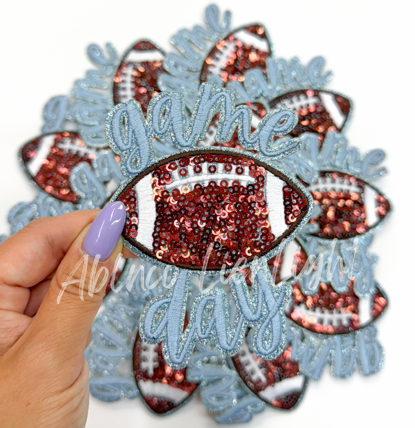 Light Blue Game Day Football STICKER Adhesive Sequin Embroidery Patch