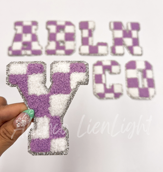 Purple Checkered Letters Chenille Embroidery Patch