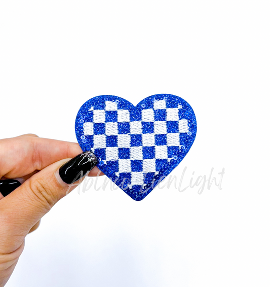 Royal Checkered Heart Sequins Glitter Patch